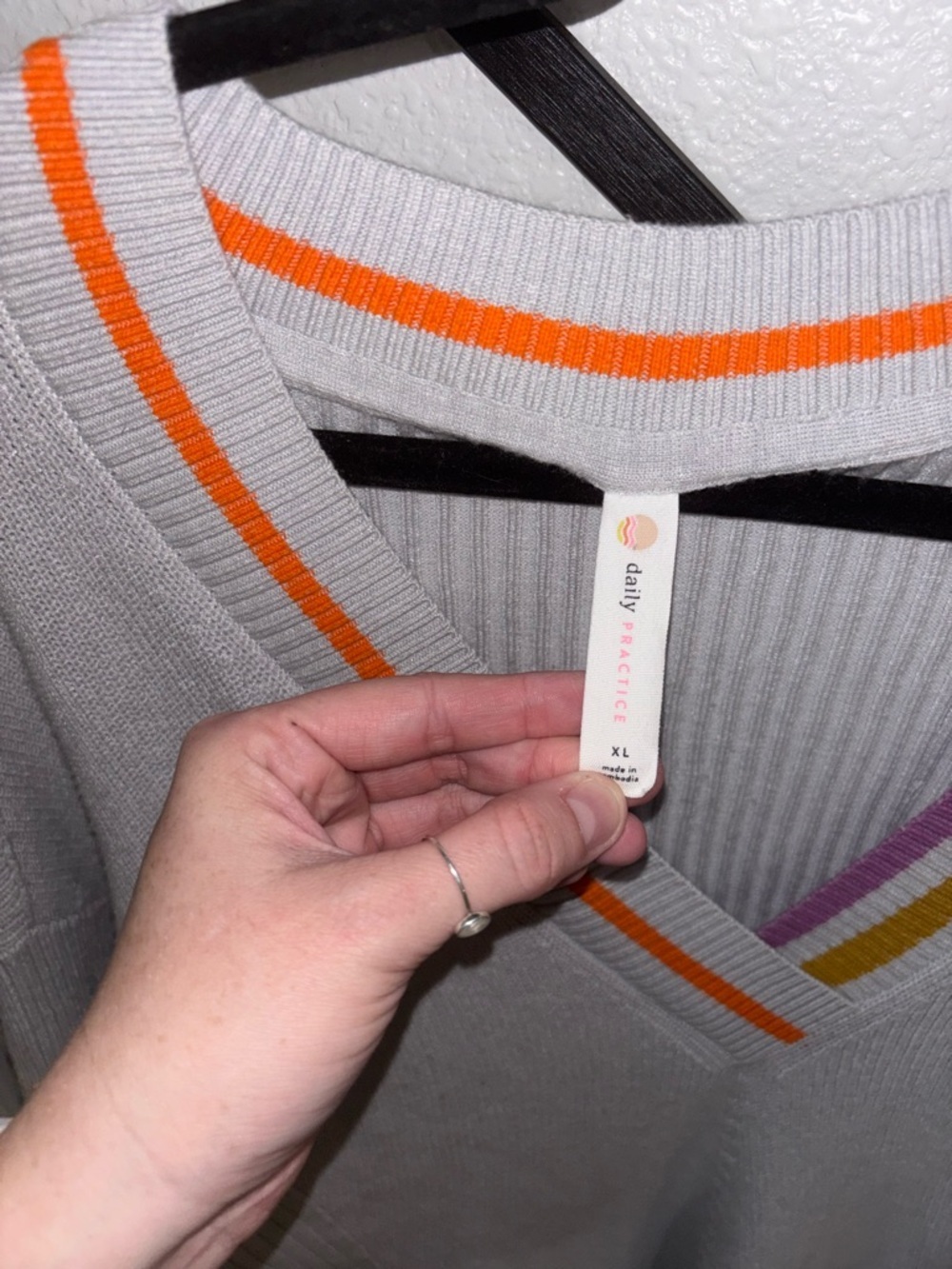 Anthropologie Daily Practice XL Gray Sweater Dress Stripe Sleeve Knit Soft - Picture 5 of 6